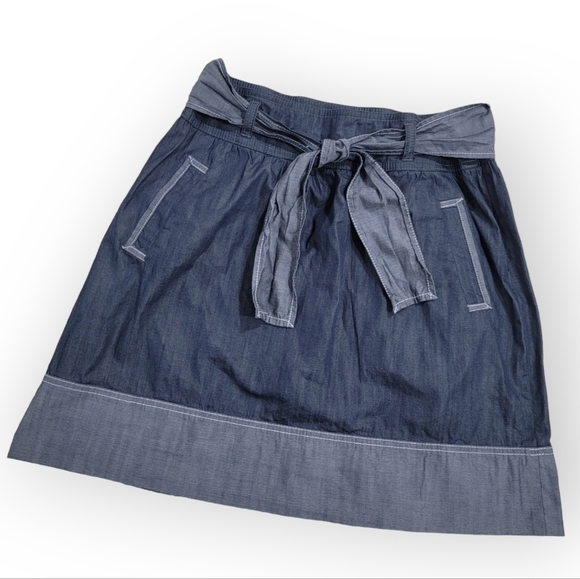 Ann Taylor Loft Blue & Gray Chambray Color block skirt with Pockets Size 8P - Picture 16 of 16